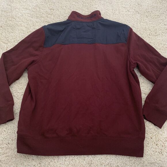 NAUTICA Sweatshirt Mens XL Wine 1/4 Zip Pullover Logo Spell Out Nylon Collared - Picture 6 of 7